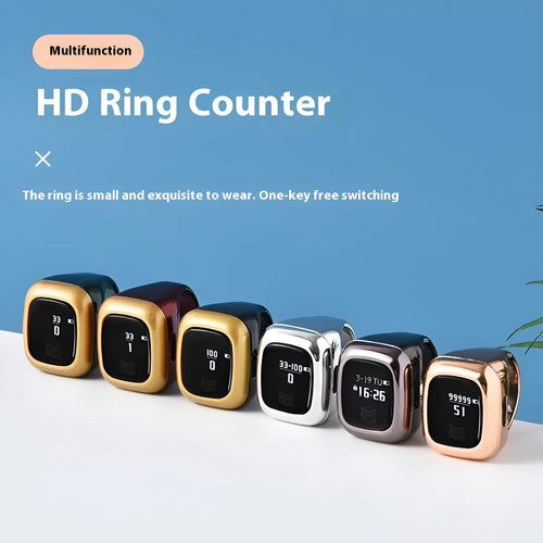 Al-Fatiha Zikr digital wrist counter on strap, showing display screen, available in multiple colours and sizes.
