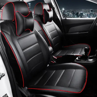 Cow leather car seat cover in universal all-season design showing binding style construction