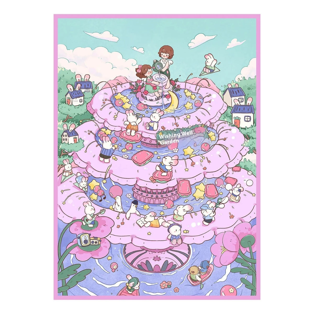 Large 3D stereo miniature scene PET sticker for ledger decoration, Fontana di Trevi Garden colour option
