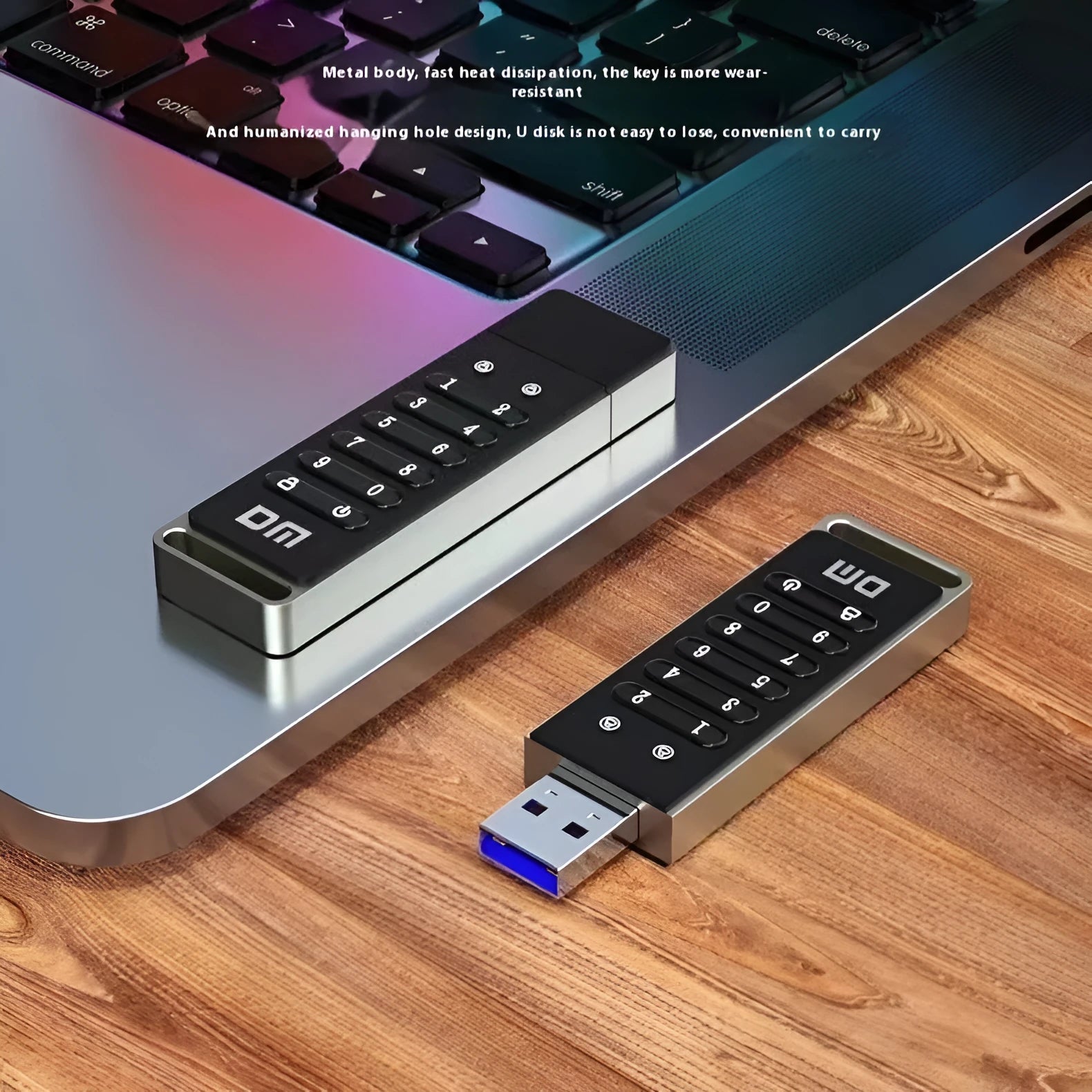Metal USB flash drive with fingerprint scanner and 64GB storage capacity