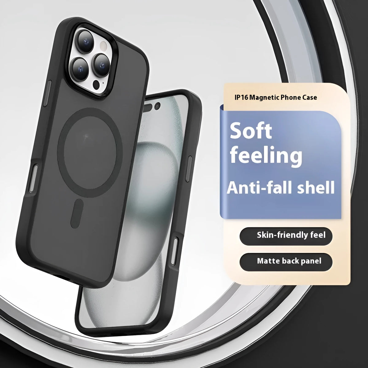 Black magnetic TPU PC phone case for Apple iPhone 11 and 12 Pro Max, back cover with simple style