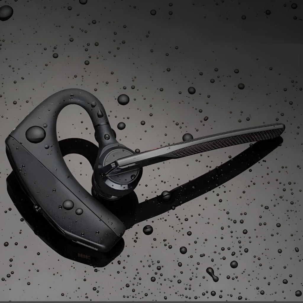 Black over-ear Bluetooth sports headphones with a large battery and call function displayed.