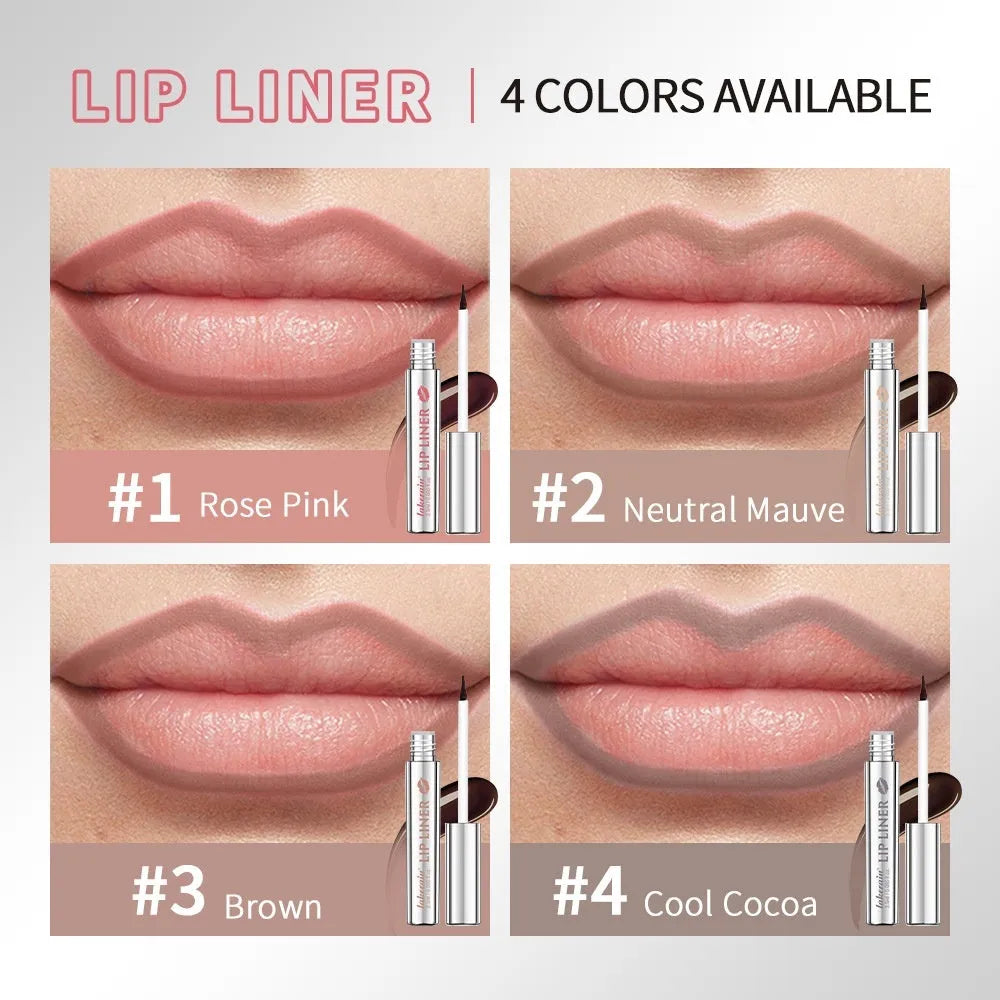 Close-up of a matte finish pointed toe lip liner pencil in a neutral shade on a white background.