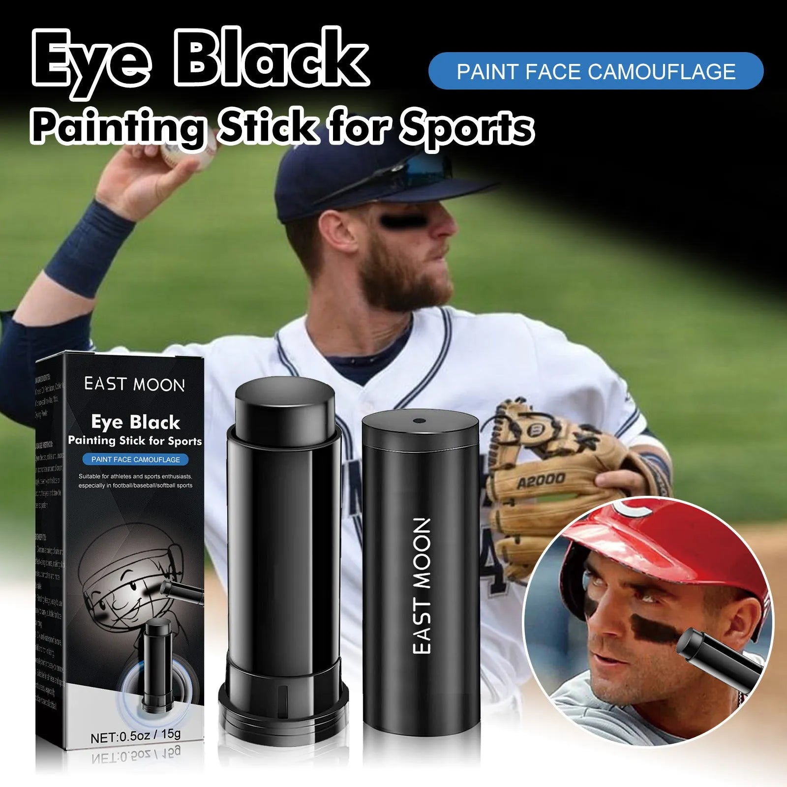 15g black sports eye paint stick for baseball athletes with sweat-proof formulation