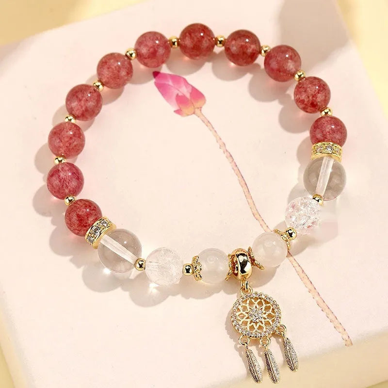 Women's Chinese style electroplated crystal tassel bracelet with diamond-shaped charms