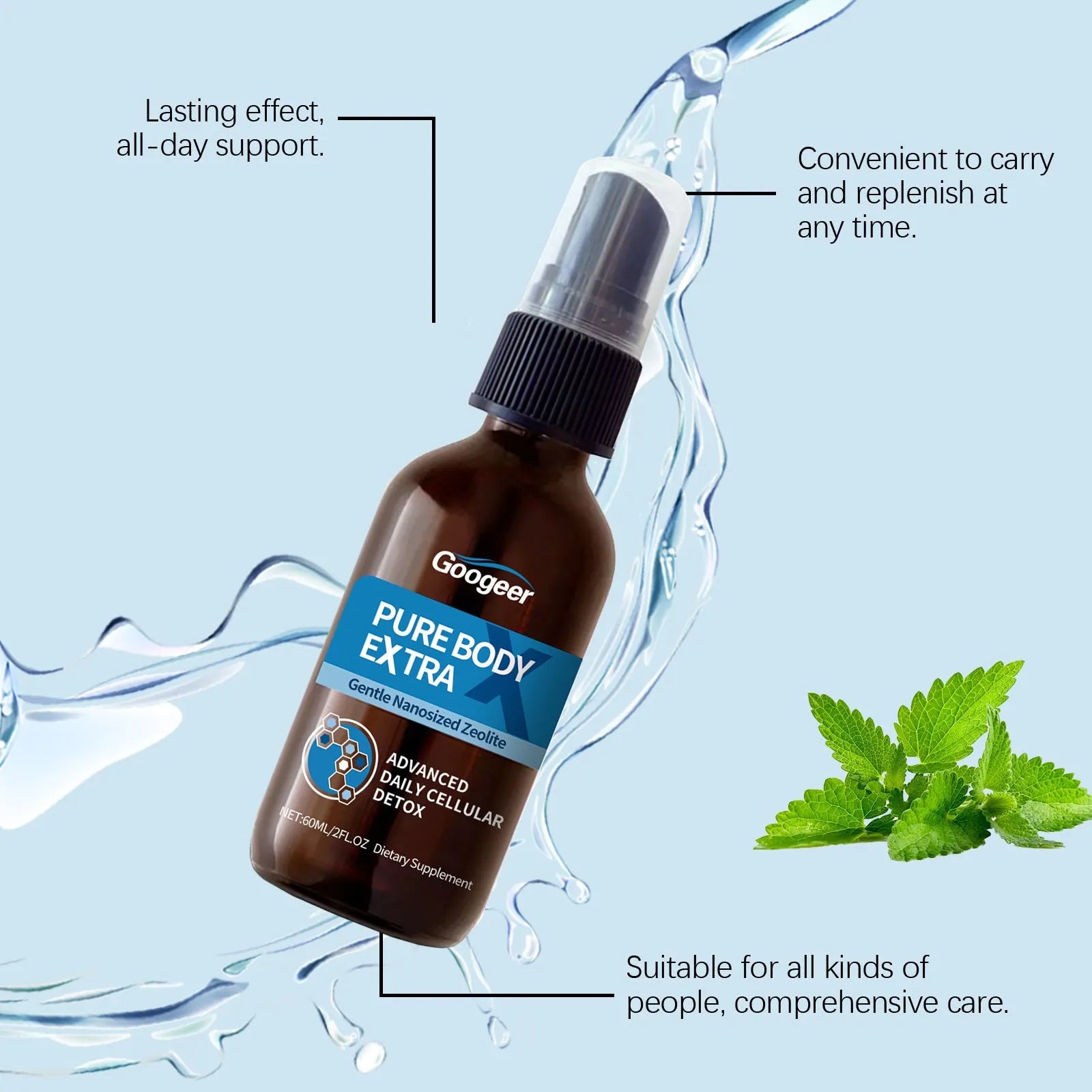 Googeer Body Care Oral Spray bottle, 60ml net content, body treatment product