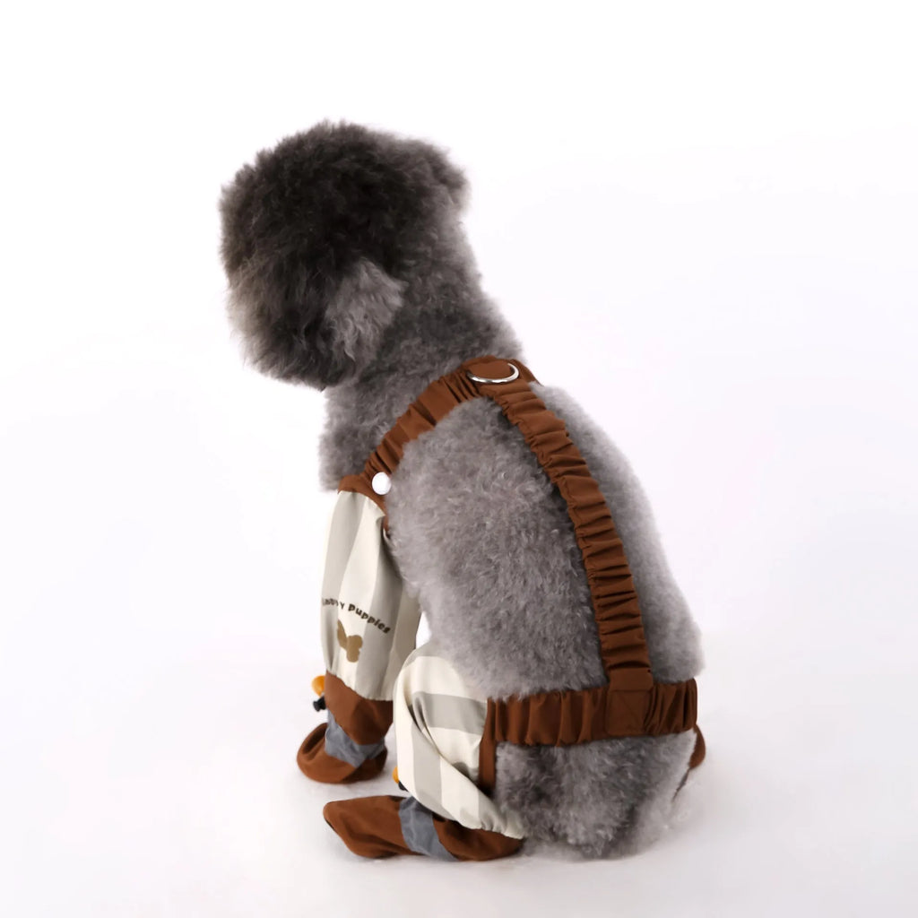 Beige stripe dog dustproof outing pants in skinny fit made of polyester for autumn winter