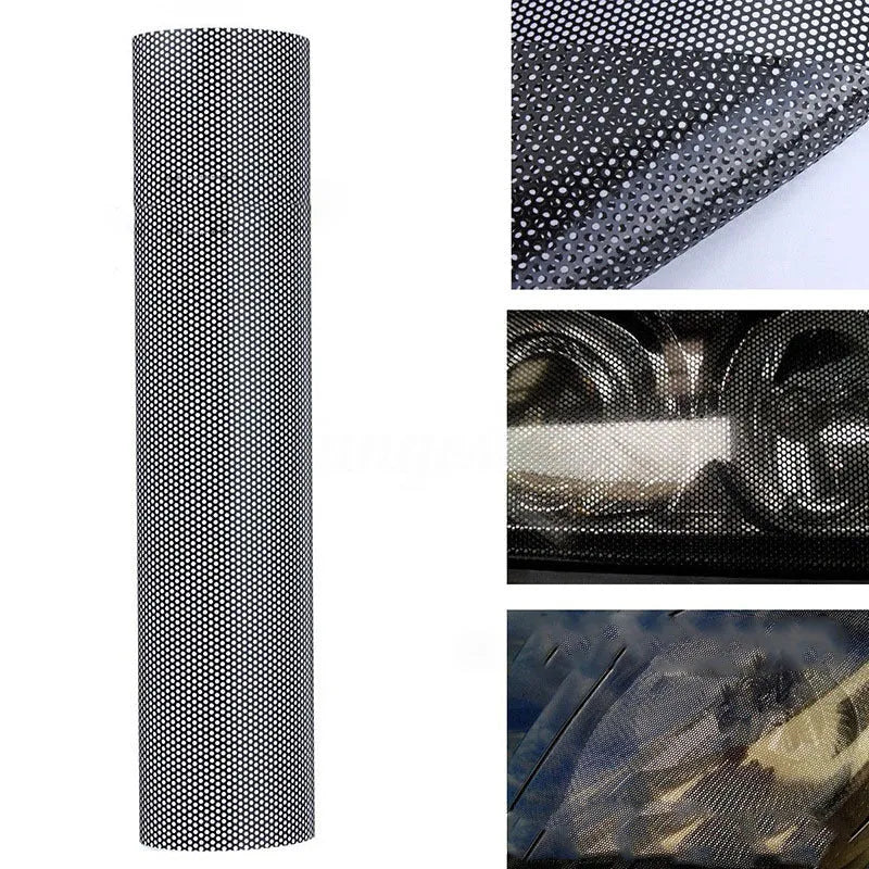 A sheet of perforated plastic automotive colour change film measuring 30cm by 106cm.