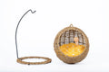 Woven round hanging cat bed with rattan wood lining, 45cm height, shown in small and large sizes