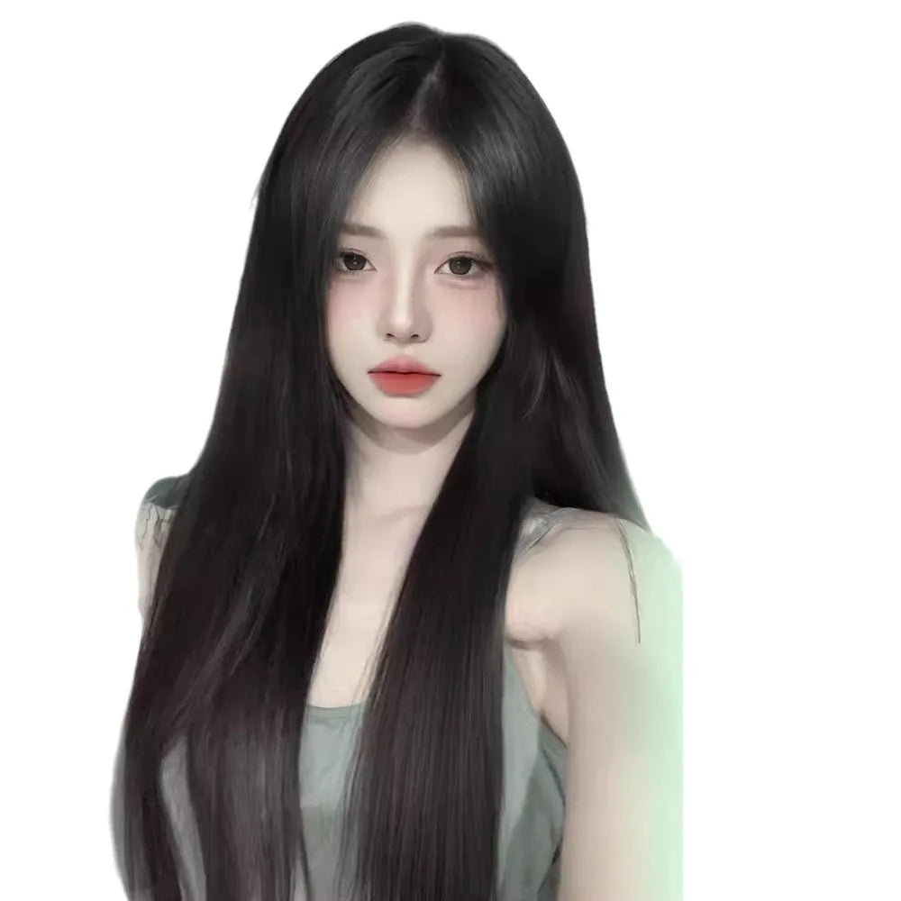 Full-head wig for women with forehead lace construction in heat-resistant fibre material