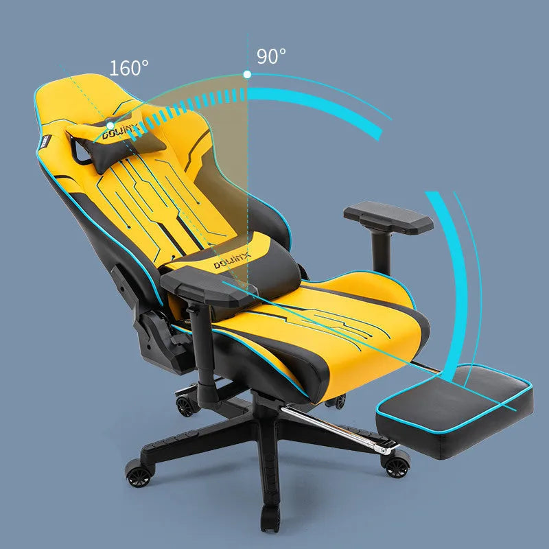 Dowinx Ls-6010 gaming chair in black leather with metal frame and adjustable armrests