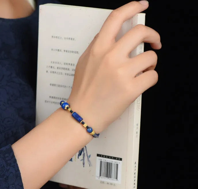 Hand-woven flexible wire watch band in ethnic style with Hongfei Ebony or Lapis Lazuli colour options