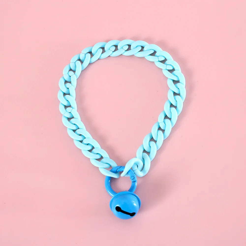 Macaron candy coloured plastic pet collar for cats, dogs, and rabbits in chain blue, pink, and mixed colours.