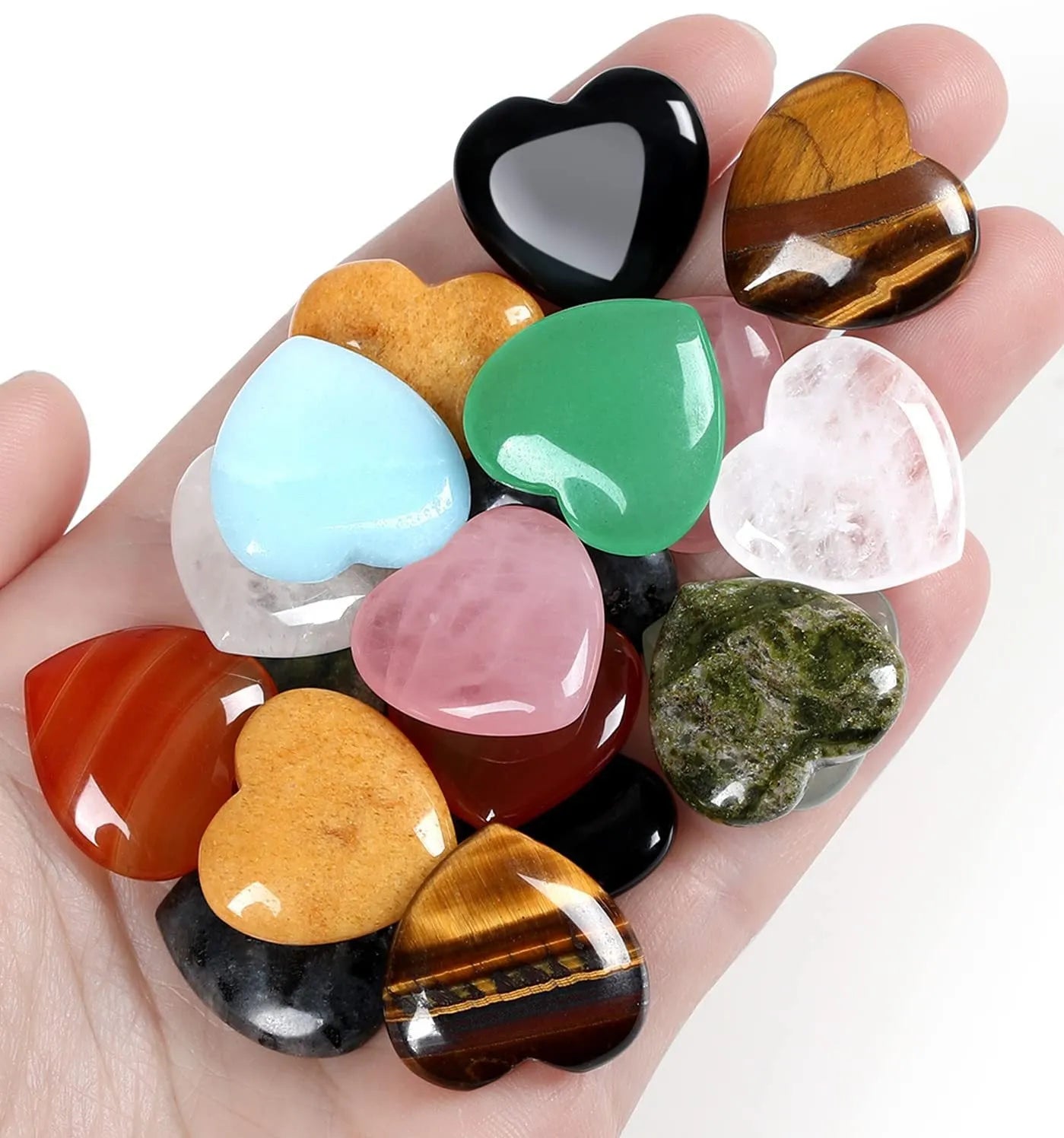 Natural crystal heart-shaped love stone ornament 20x20x6mm in random colours set of 10
