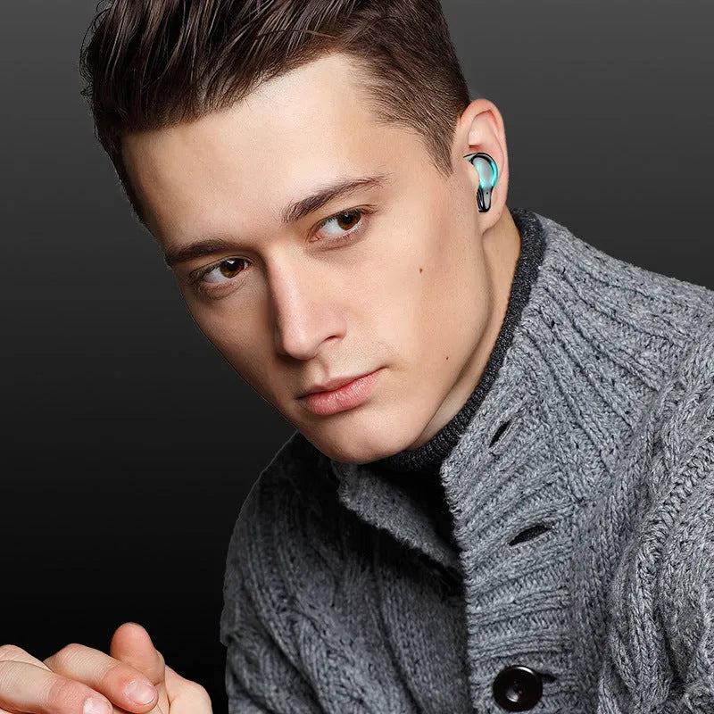 Black in-ear Bluetooth gaming headset for mobile e-sports with zero audio delay.