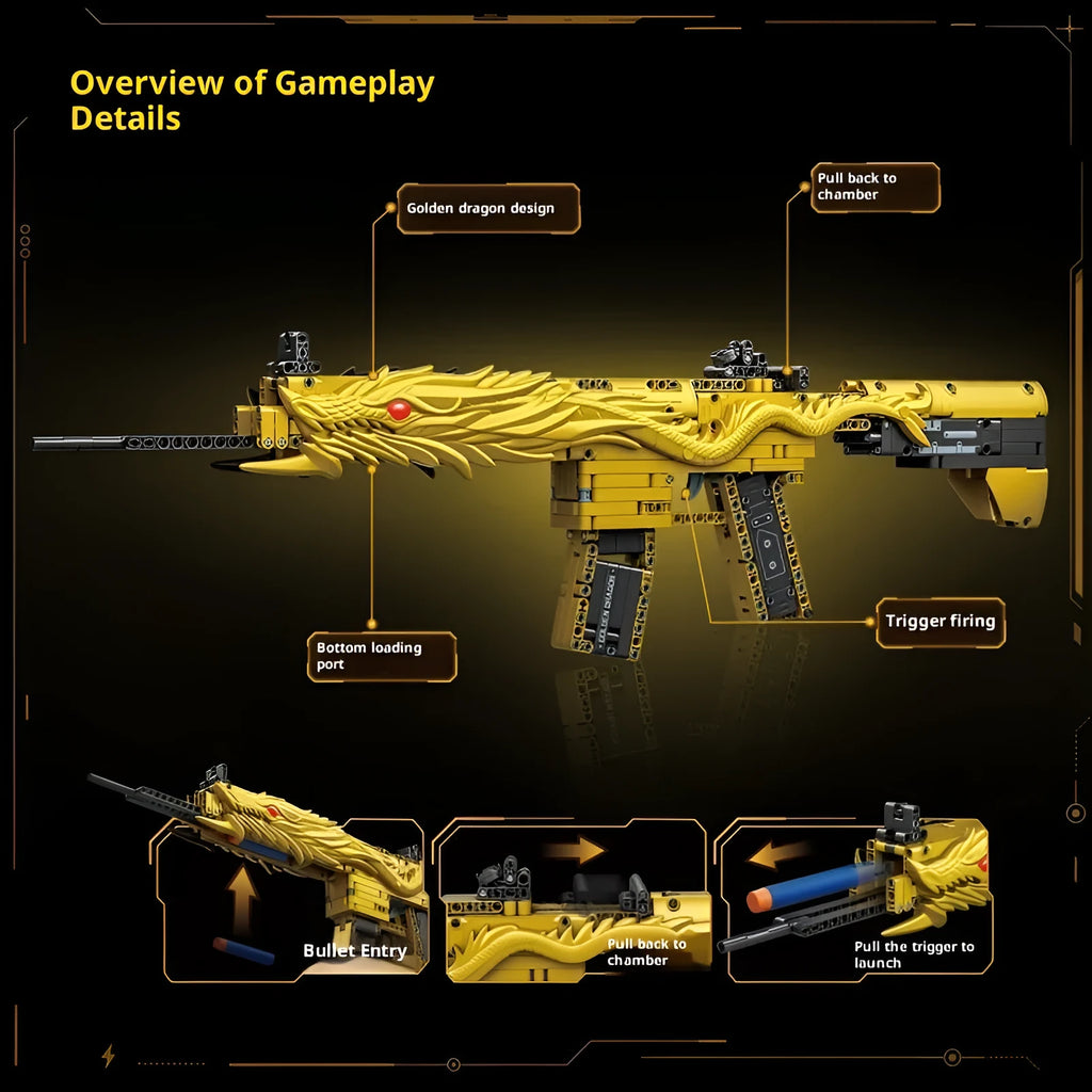 Children's educational gold sand eagle M416 rifle building blocks toy in colour box packaging