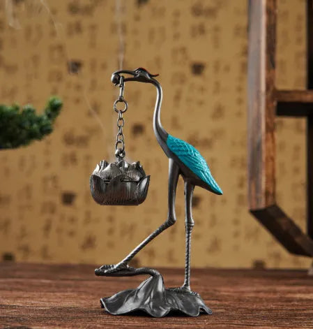 Copper alloy Chinese style gourd dragon phoenix incense coil burner with electroplated finish in Painted Blue