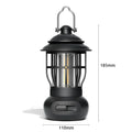 Black retro USB rechargeable camping lantern with iron shell and LED ambient light for outdoor tent use