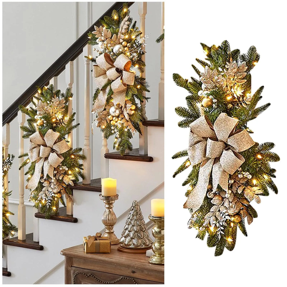Christmas door hanging decoration in plastic, 50 x 30 x 6cm, with bell wreath or stair ornament style options.