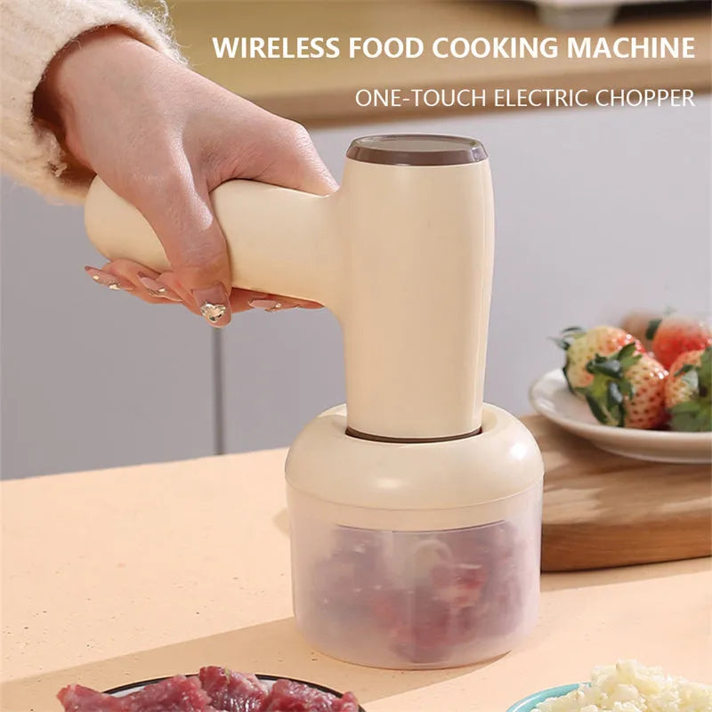 2 in 1 handheld electric garlic chopper with 304 blade, 250ml cup, USB Type-C rechargeable, khaki or beige
