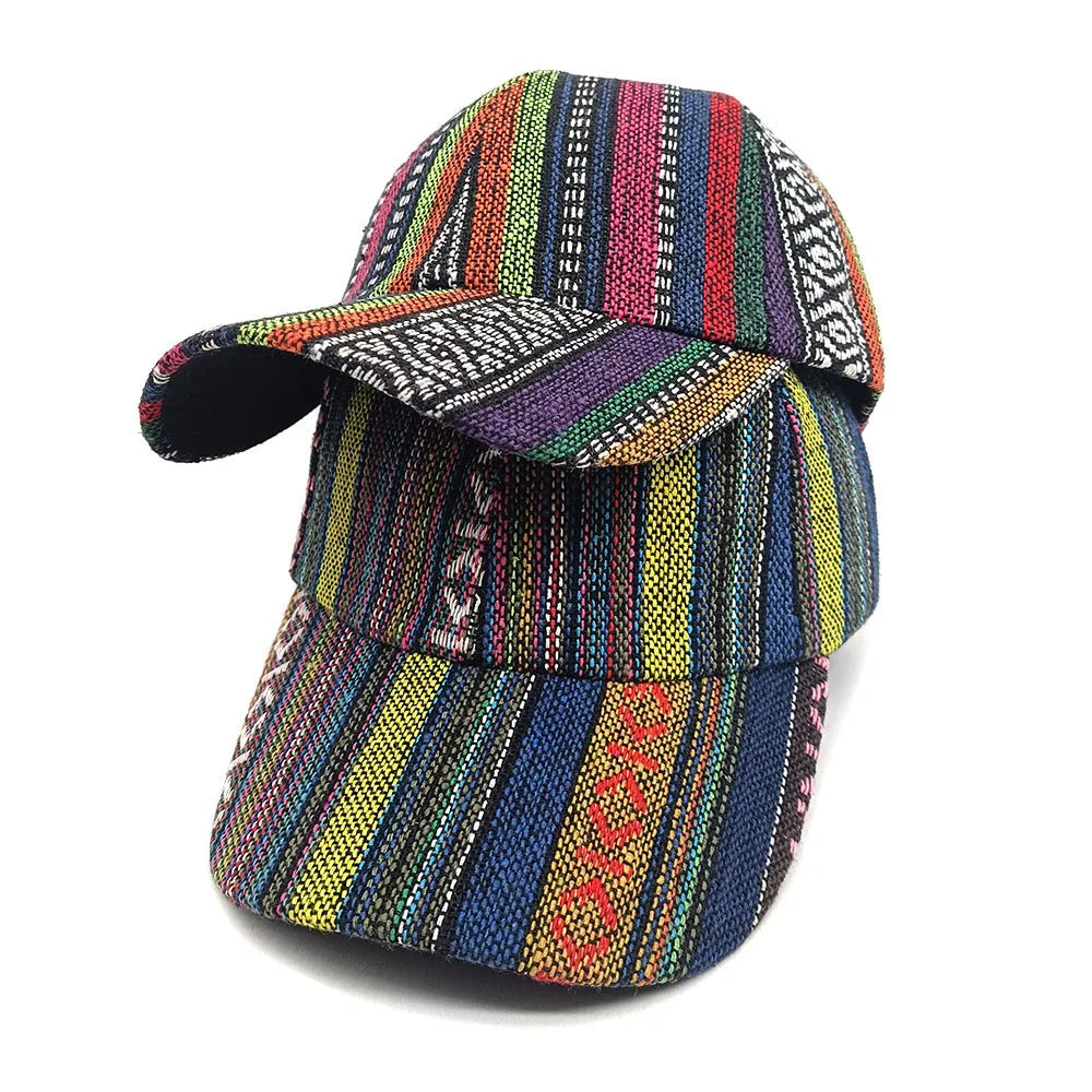 Women's bohemian-style baseball cap in polyester with a dome crown, shown in one of eight available colours.