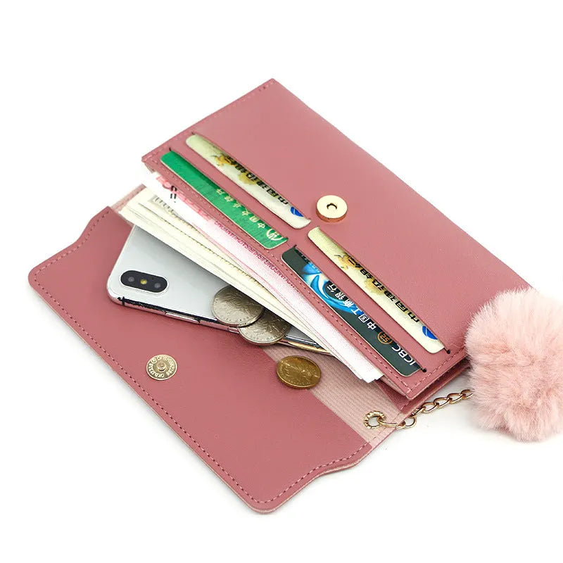 Ladies long PU leather wallet with butterfly flowers, 19cm length, available in 7 colours, showing cover-style opening and multiple card slots