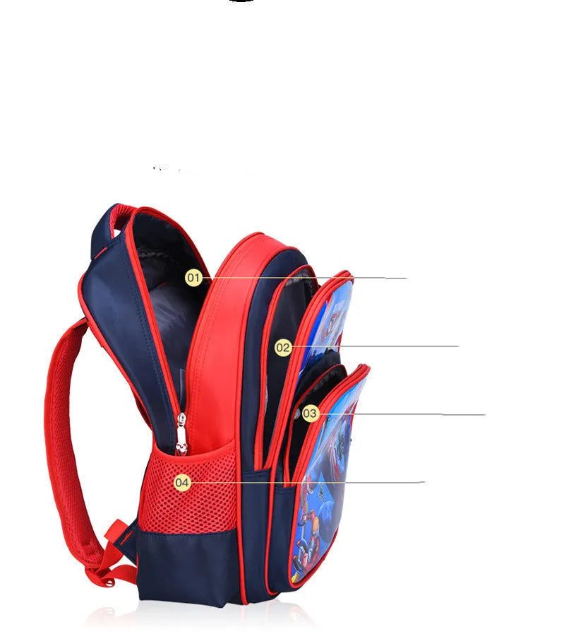 Blue cartoon anime print nylon school backpack for kids with pencil case.
