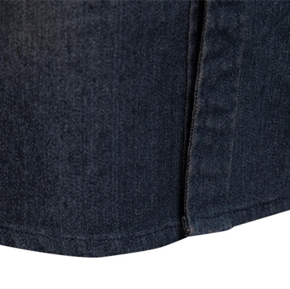 Men's slim fit cotton denim shirt in solid colours with button front and long sleeves