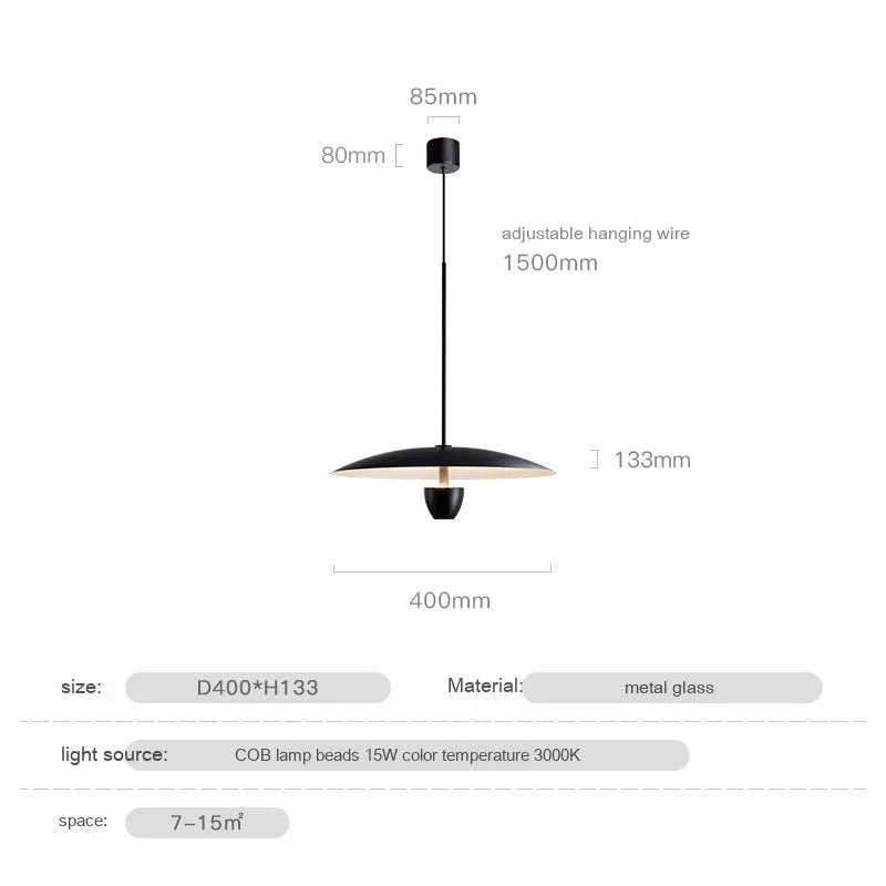 Black modern minimalist chandelier with 400mm diameter and warm white light