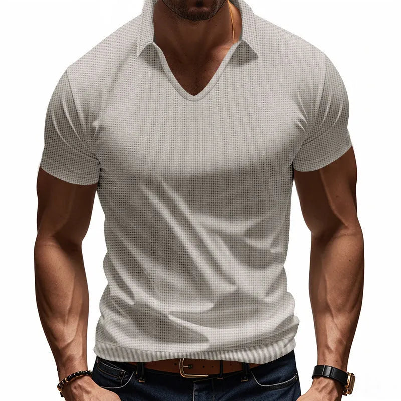 Men's loose fit V-neck short sleeve t-shirt in cotton blend fabric, summer casual wear