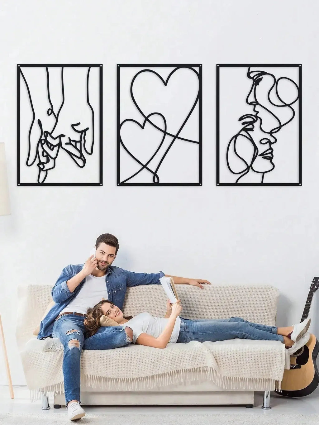 Three-piece modern simplicity iron wall decoration set for bedroom or living room in neutral colour