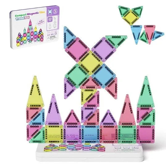 Educational magnetic building blocks toy with portable plastic magnetic sheets for teenagers, 20 to 74 pieces