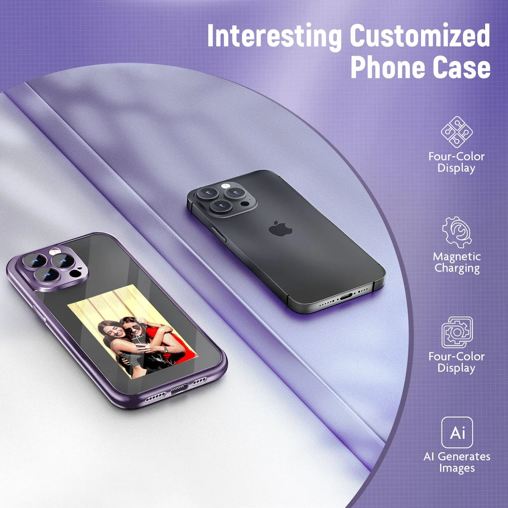 iPhone 15 Pro NFC ink screen flip phone case in black or purple colours