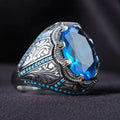 Grandmother Blue Zircon geometric couple ring in antique silver on alloy band.
