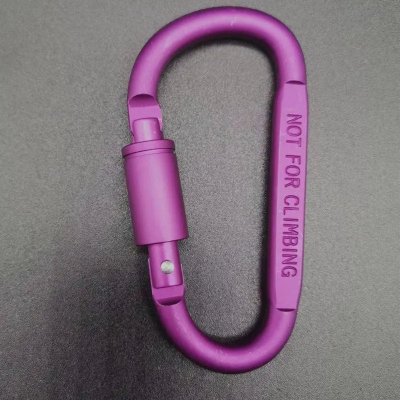 An 8cm D-shaped aluminium locking carabiner shown in a bright silver colour.