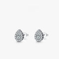 A pair of silver water drop shaped ear studs made from 925 sterling silver.