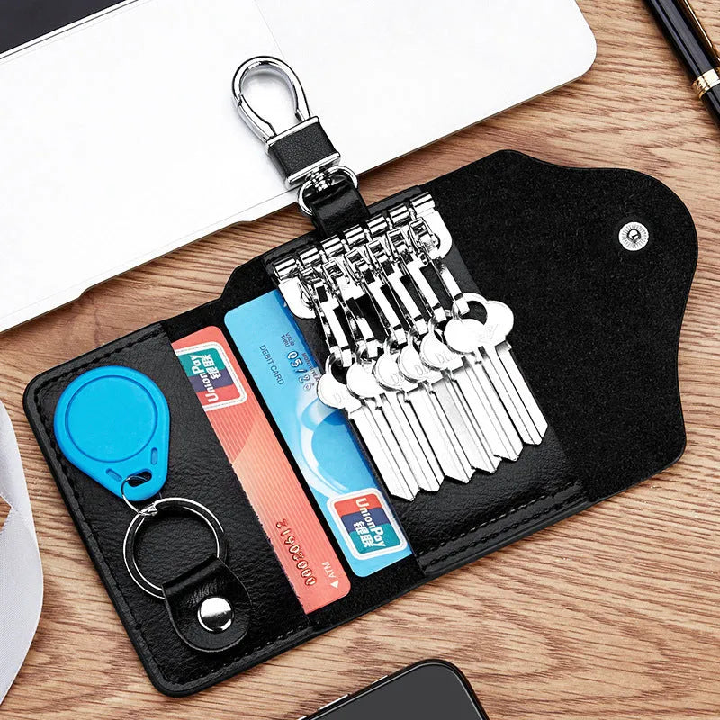 Genuine leather square vertical key and card holder in one of four colours with sequin details.