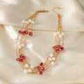 Women's sweater necklace with pearl crystal chain and round geometric alloy pendant in multiple colour options