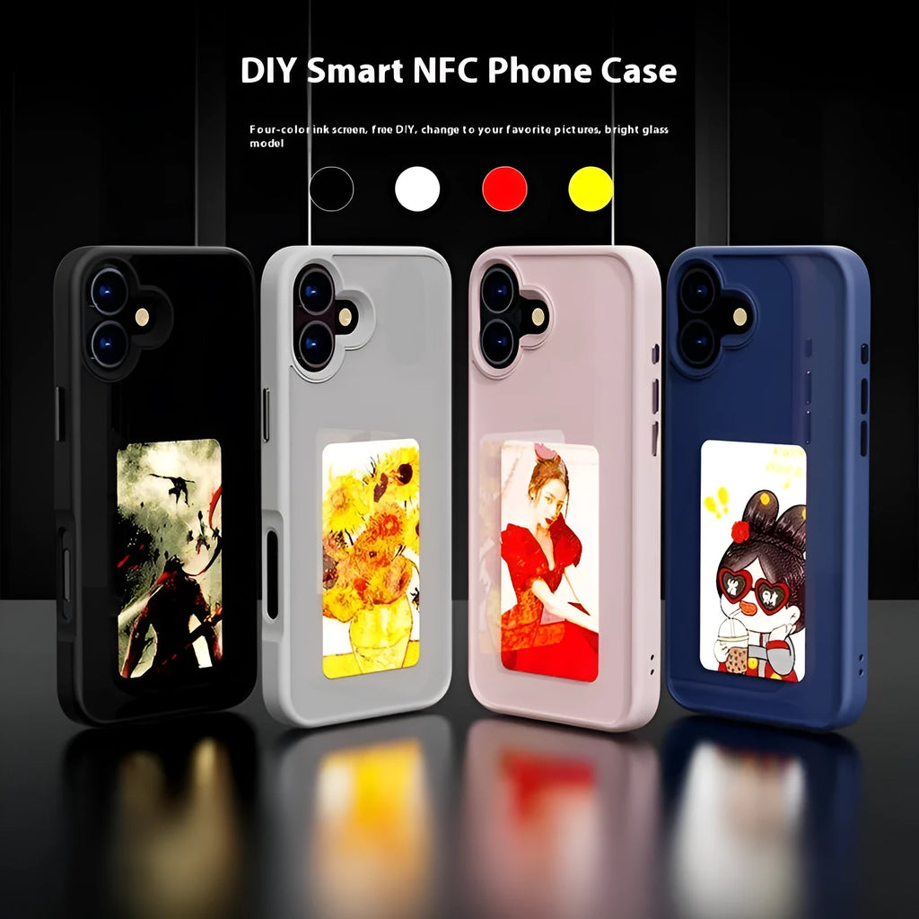 Four colours e-ink screen phone case mirror finish TPU for iPhone 16 Pro Max with black blue grey pink options