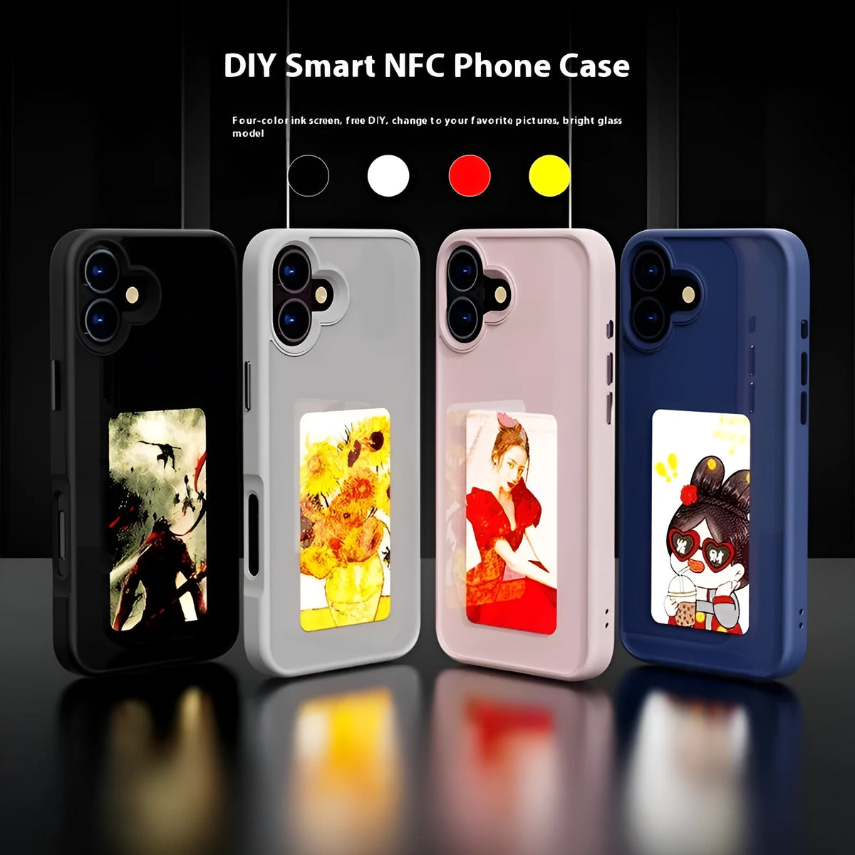 Four colours e-ink screen phone case mirror finish TPU for iPhone 16 Pro Max with black blue grey pink options