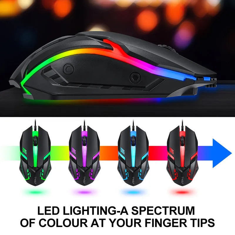 Thunder Wolf wired USB gaming bundle with keyboard, mouse, headset and mouse pad set