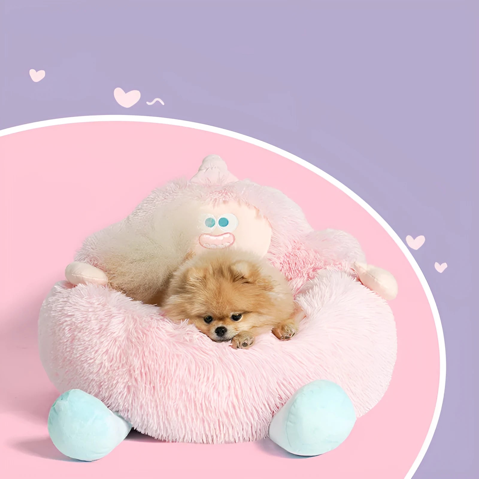Grey plush circular pet nest bed with high walls for cats and dogs