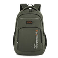 Street trend fashion backpack in grey showing double shoulder straps and front zip pocket.