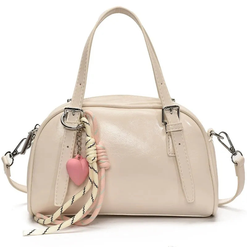Korean style shell-shaped small square women's shoulder bag in soft PU material with pendant option