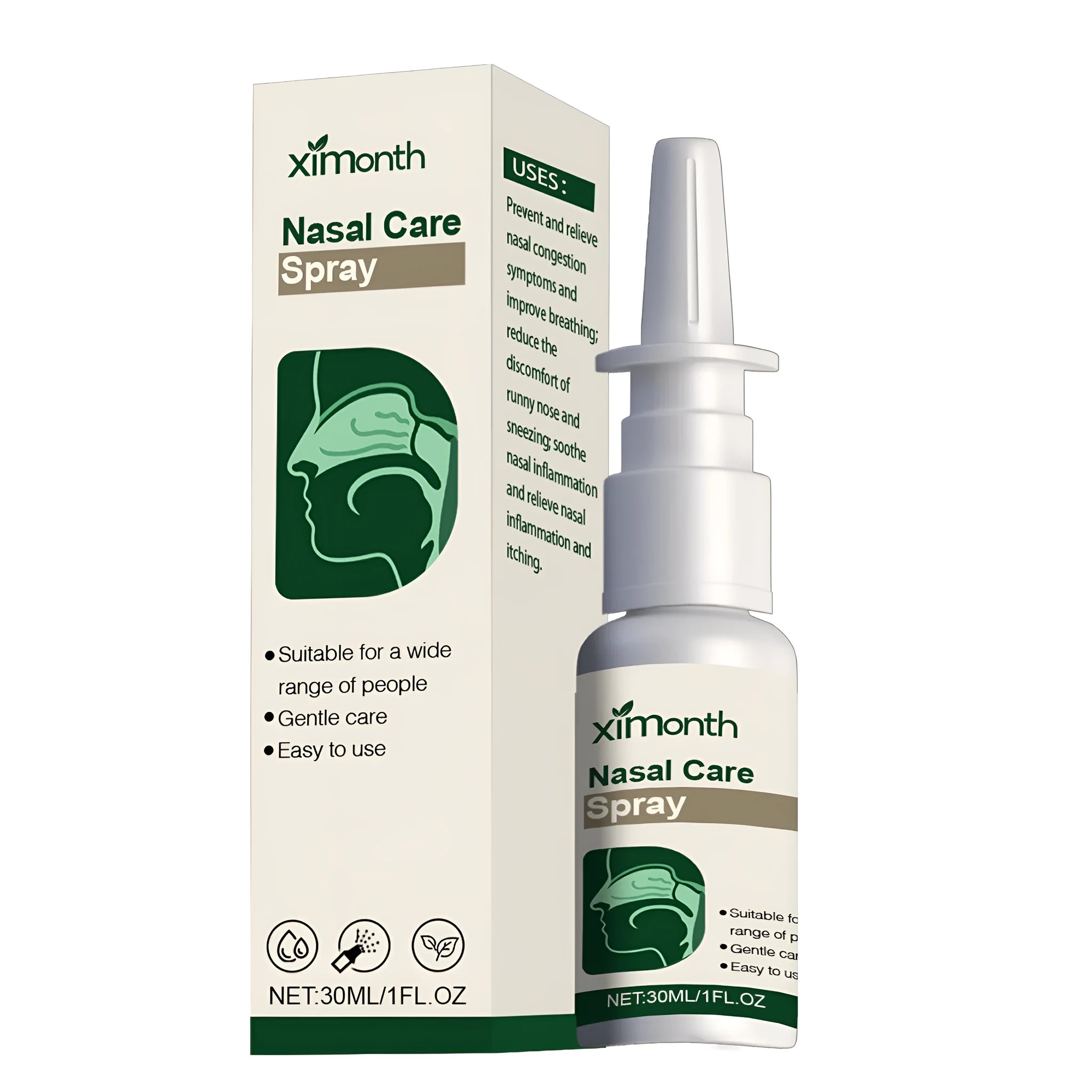 30ml bottle of nasal care spray with botanical extracts for sinus relief