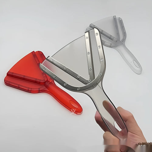 Adjustable telescopic bottle and can opener with a non-slip red handle on a kitchen counter.