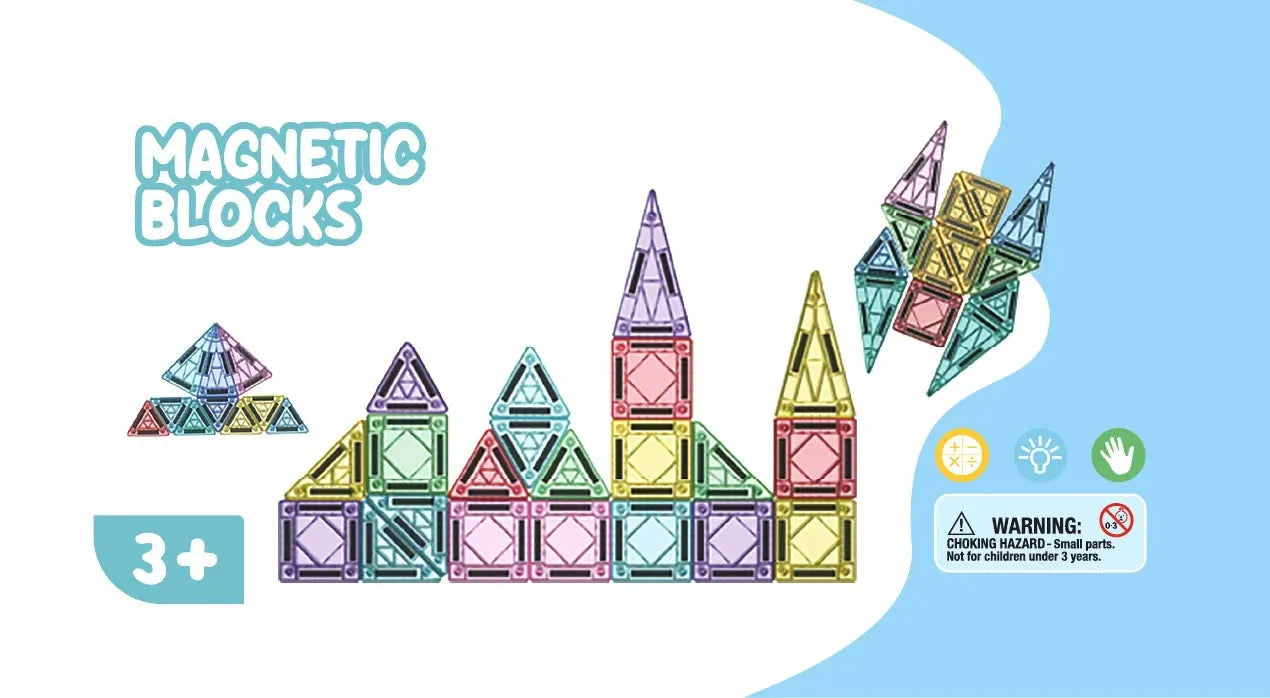 Educational magnetic building blocks toy with portable plastic magnetic sheets for teenagers, 20 to 74 pieces