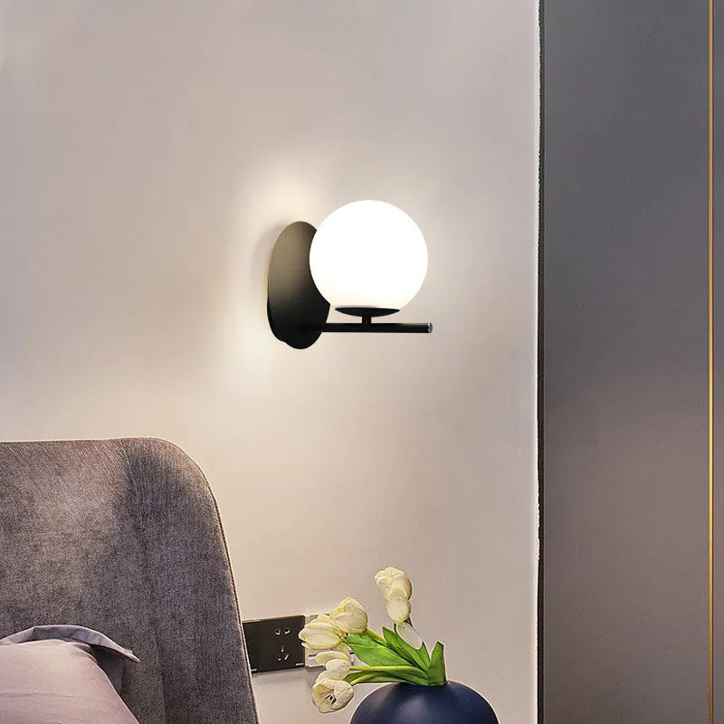 Nordic copper glass wall lamp in gold or black, 220V wall sconce for aisle or bedside