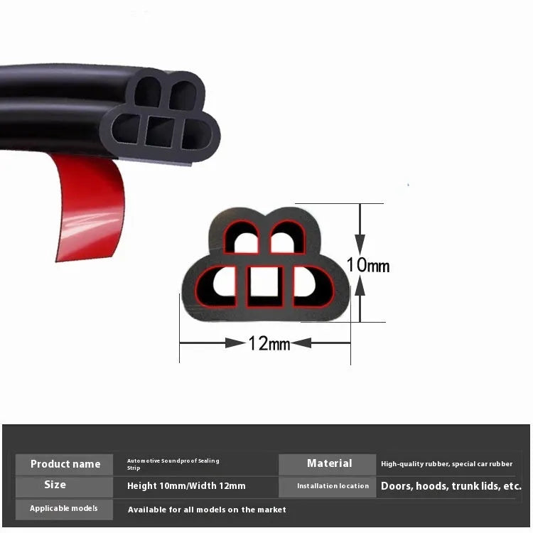 Double-layer 5-hole thick black film sound deadening L-type sealing strip 12 mm for doors and windows