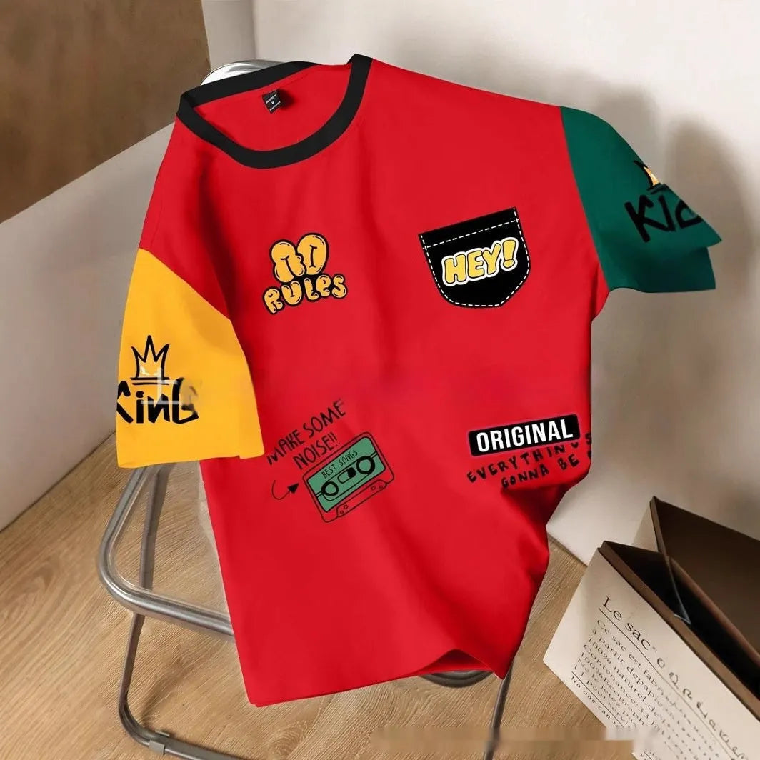 Men's loose fit printed T-shirt with letter design in multiple colour options
